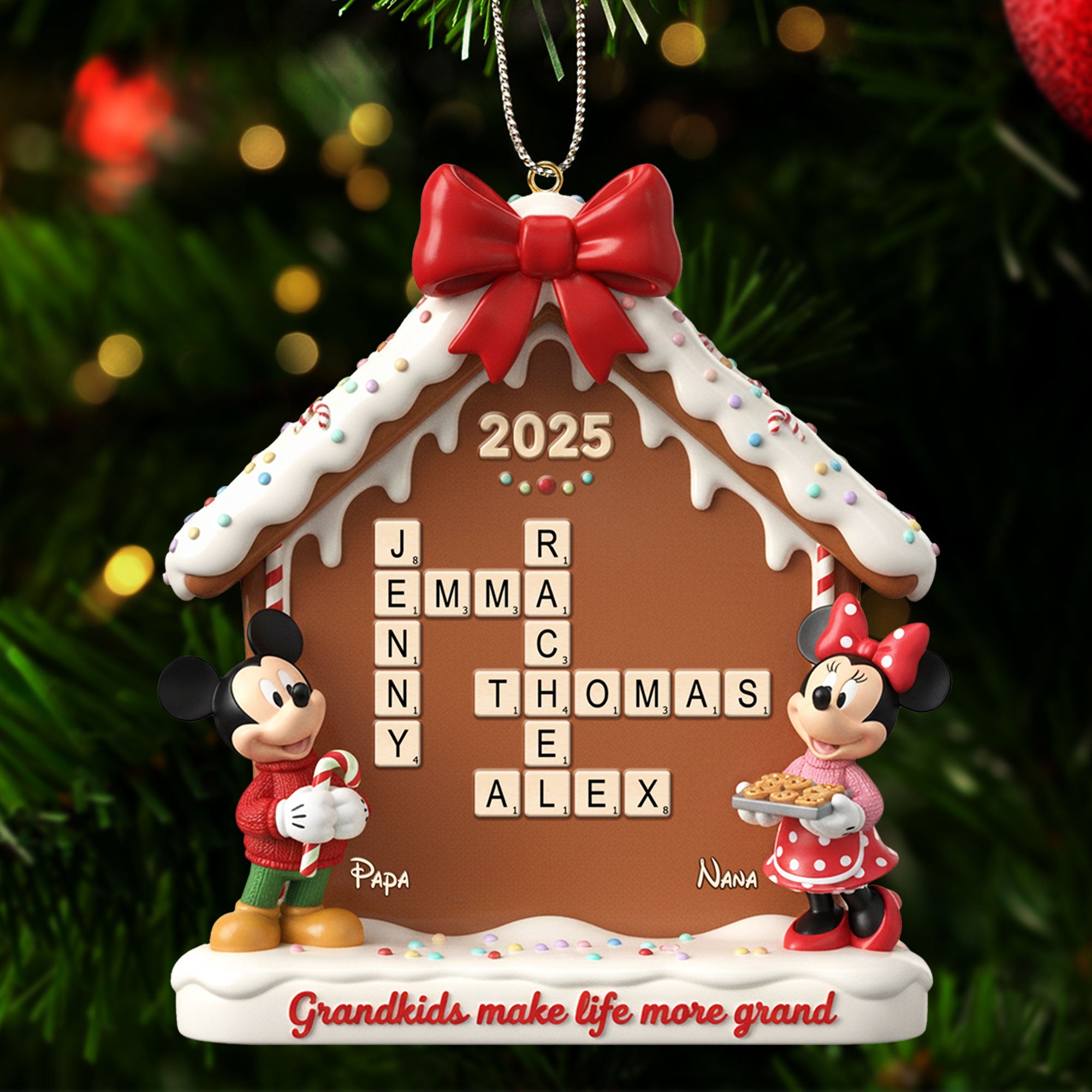 “Grandkids Make Life More Grand” - Personalized Gingerbread House Family Crossword Ornament - Custom Gift for Family & Friends Ornament PopCulturePrints