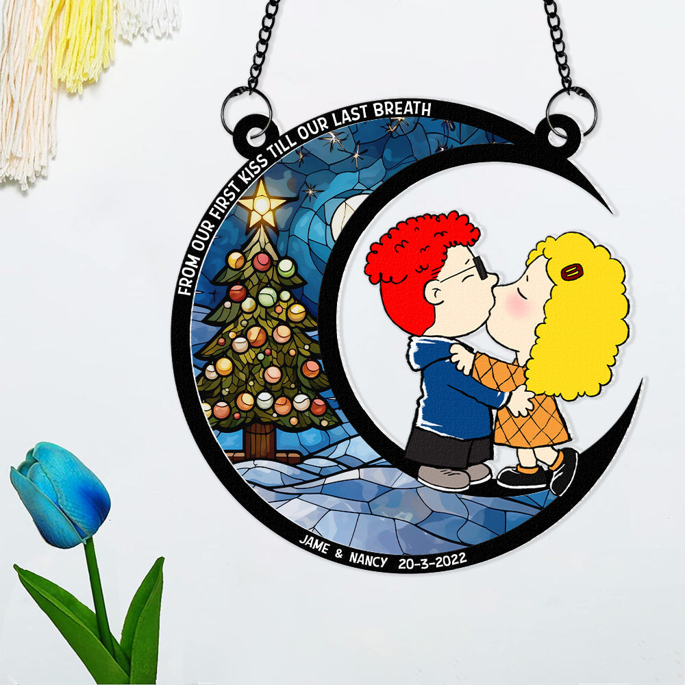 Personalized Christmas Suncatcher Ornament - Romantic Couple Kiss