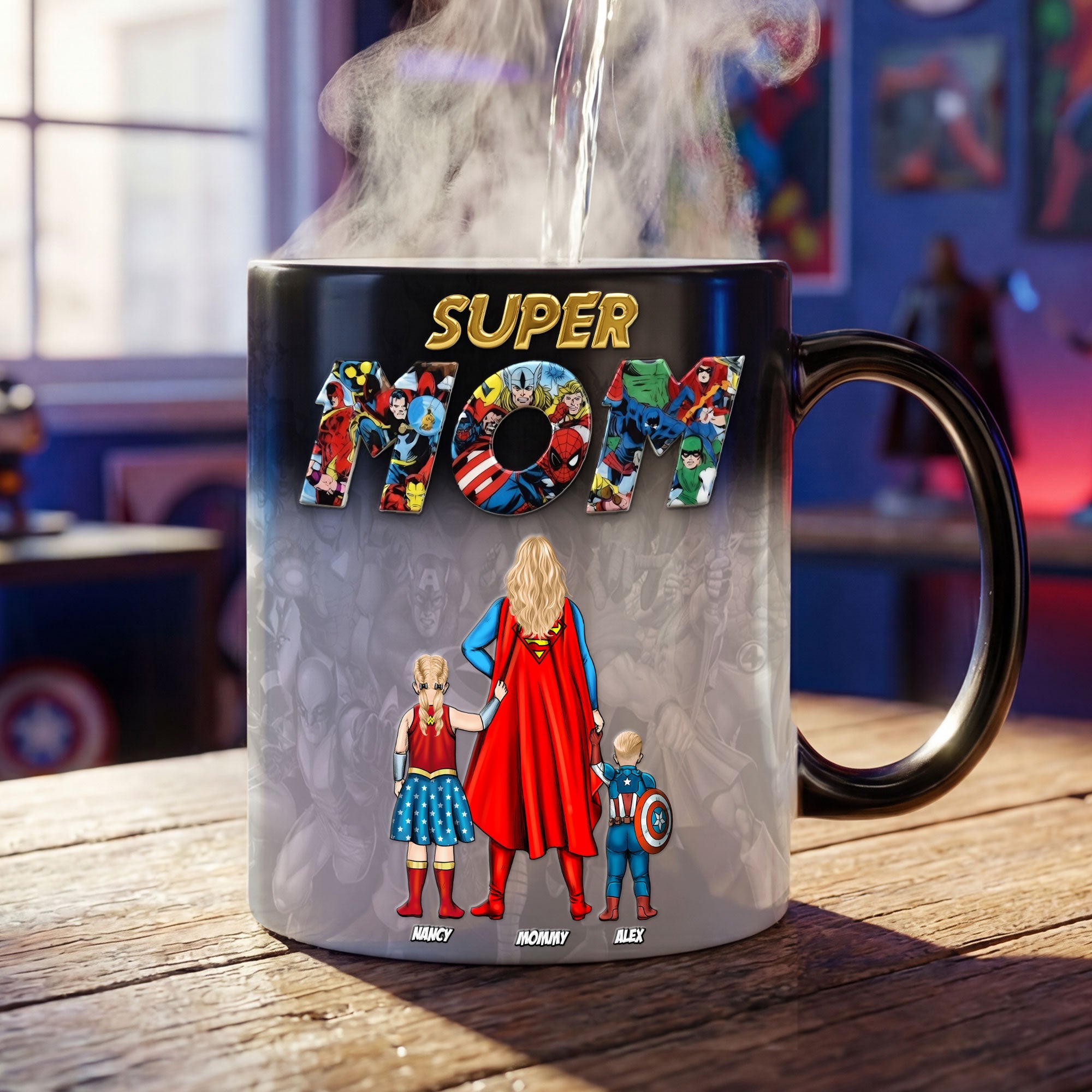 “Super Mom” - Personalized Magic Mug - Perfect Gift for Mom, Grandma, or any Amazing Mother Coffee Mug PopCulturePrints