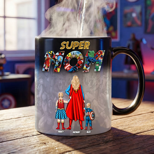 “Super Mom” - Personalized Magic Mug - Perfect Gift for Mom, Grandma, or any Amazing Mother Coffee Mug PopCulturePrints