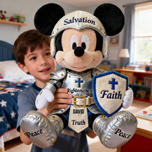 Load image into Gallery viewer, "Protect Your Spirit with Faith" - Personalized Christian Knight Shaped Pillow - Perfect Gift for Kids, Grandchildren, and Believers Pillow PopCulturePrints
