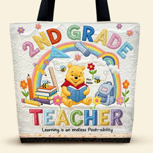 Load image into Gallery viewer, “Learning is an endless Pooh-sibility” - Cute Positive Teacher Tote Bag, Personalized Gift for Teachers Tote Bags PopCulturePrints

