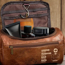 Load image into Gallery viewer, Legendary Husband &amp; Dad - Personalized Leather Toiletry Bag Leather Toiletry Bag PopCulturePrints
