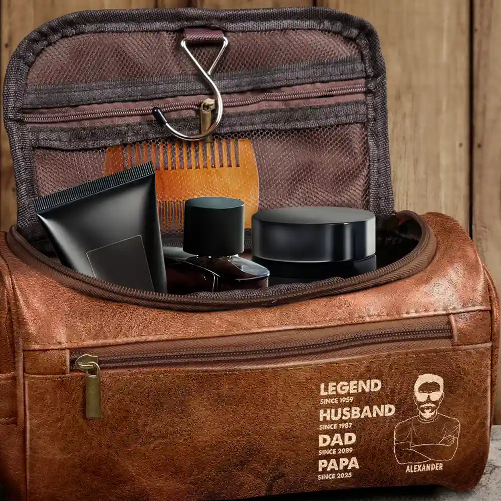Legendary Husband & Dad - Personalized Leather Toiletry Bag Leather Toiletry Bag PopCulturePrints