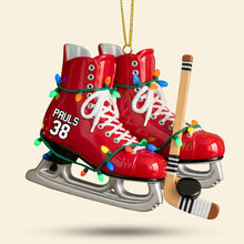 Load image into Gallery viewer, &quot;Skate into the Holidays with Style!&quot; - Ice Hockey Skates Ornament - Personalized Gift for Ice Hockey Lovers Ornament PopCulturePrints

