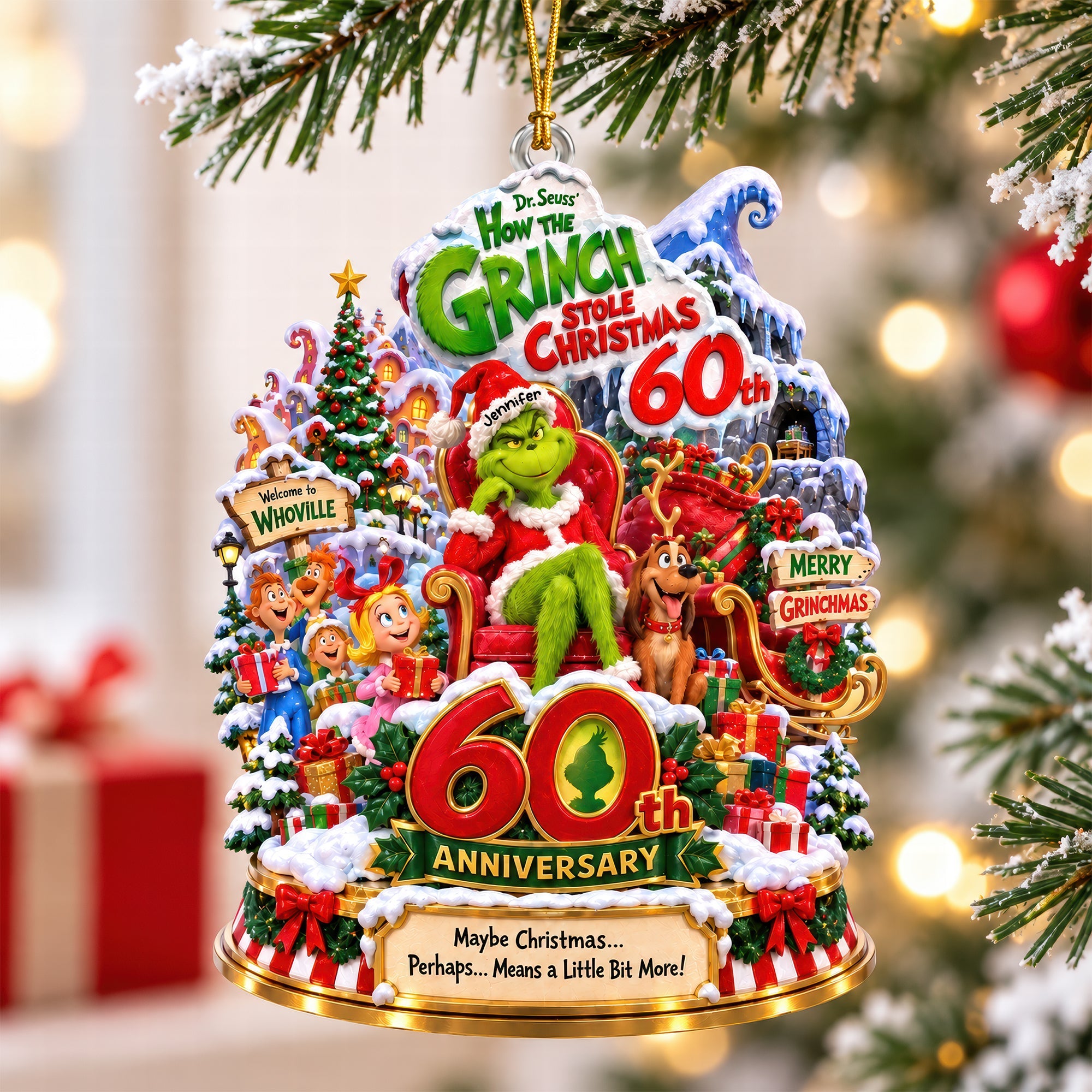 Celebrate with Grinch - Personalized 60th Anniversary Acrylic Ornament | Perfect Christmas Gift