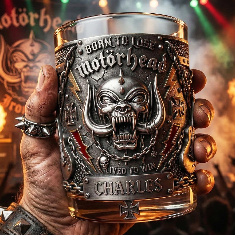 "Born to Lose, Lived to Win" - Personalized Power Round Glass - Unique Gift for Music Lovers, Rock Fans, and Collectors Glass PopCulturePrints