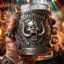 Load image into Gallery viewer, "Born to Lose, Lived to Win" - Personalized Power Round Glass - Unique Gift for Music Lovers, Rock Fans, and Collectors Glass PopCulturePrints
