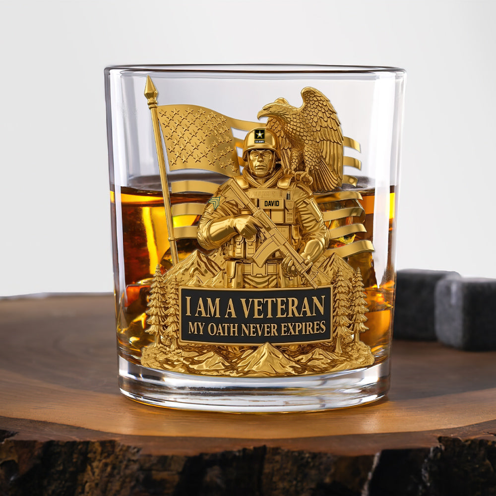 Proud Soldier - I Am A Veteran Whiskey Glass - Personalized Gift for Veterans Whiskey Glass PopCulturePrints