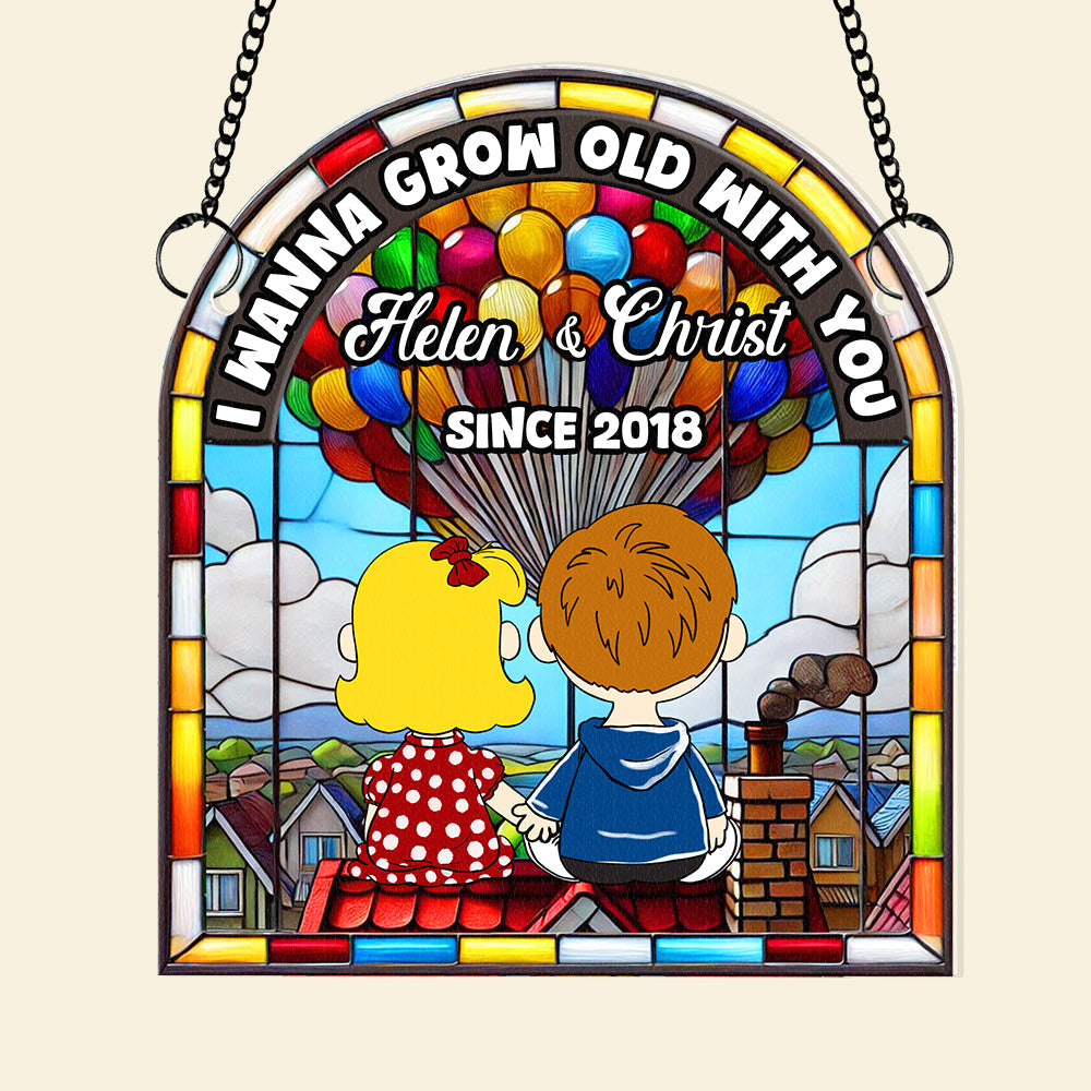 Personalized Suncatcher Ornament for Couples - 'I Wanna Grow Old With You' Suncatcher PopCulturePrints