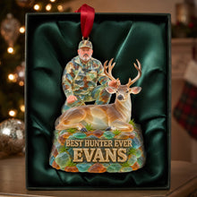 Load image into Gallery viewer, "Best Hunter Ever" - Personalized Acrylic Ornament | Custom Photo Christmas Gift for Hunters Ornament PopCulturePrints

