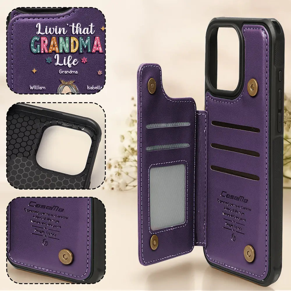 Livin' That Grandma Life - Custom Personalized Leather Flip Wallet Phone Case Leather Flip Wallet Phone Case PopCulturePrints