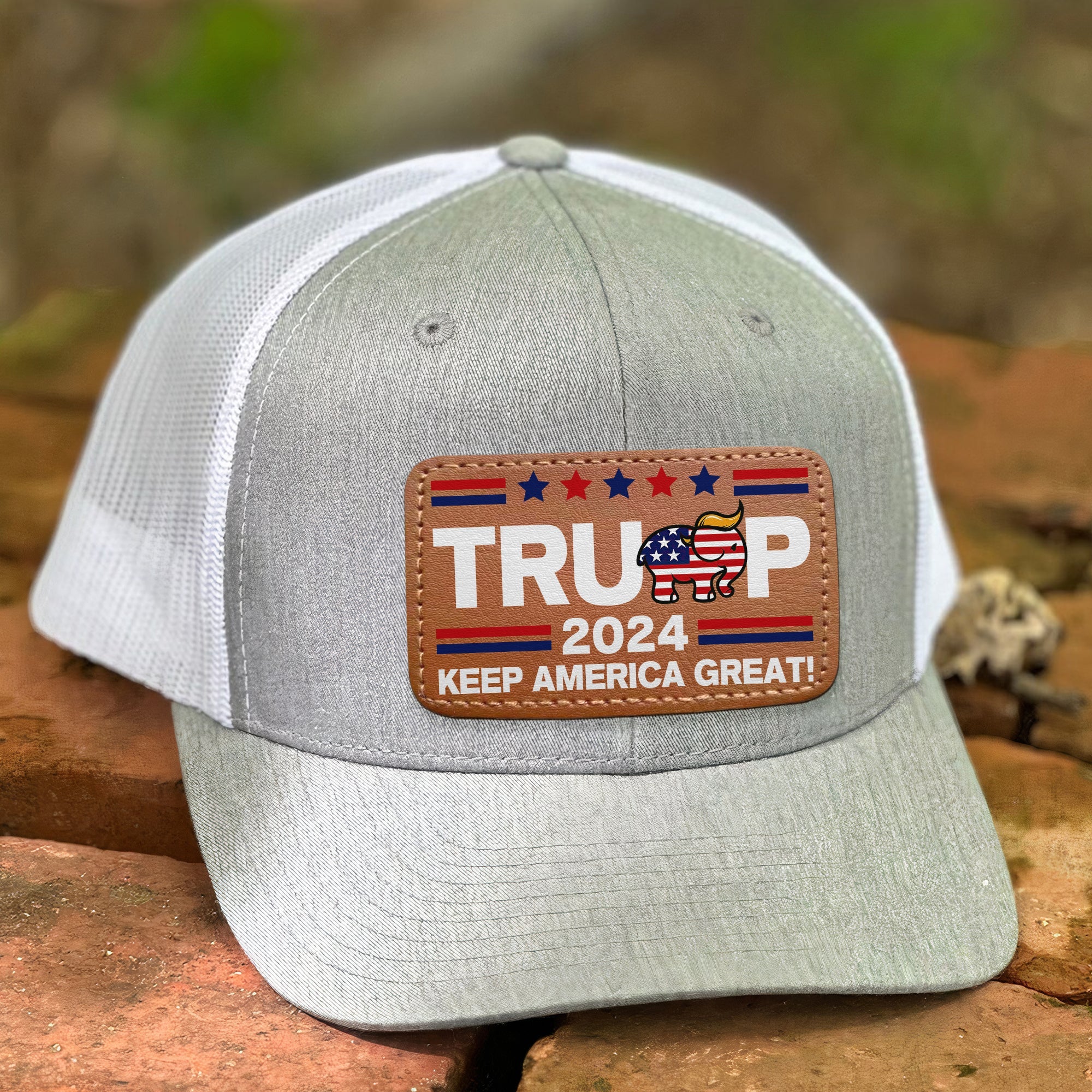 Patriotic Leather Patch Hat - Keep America Great 2024 Caps PopCulturePrints