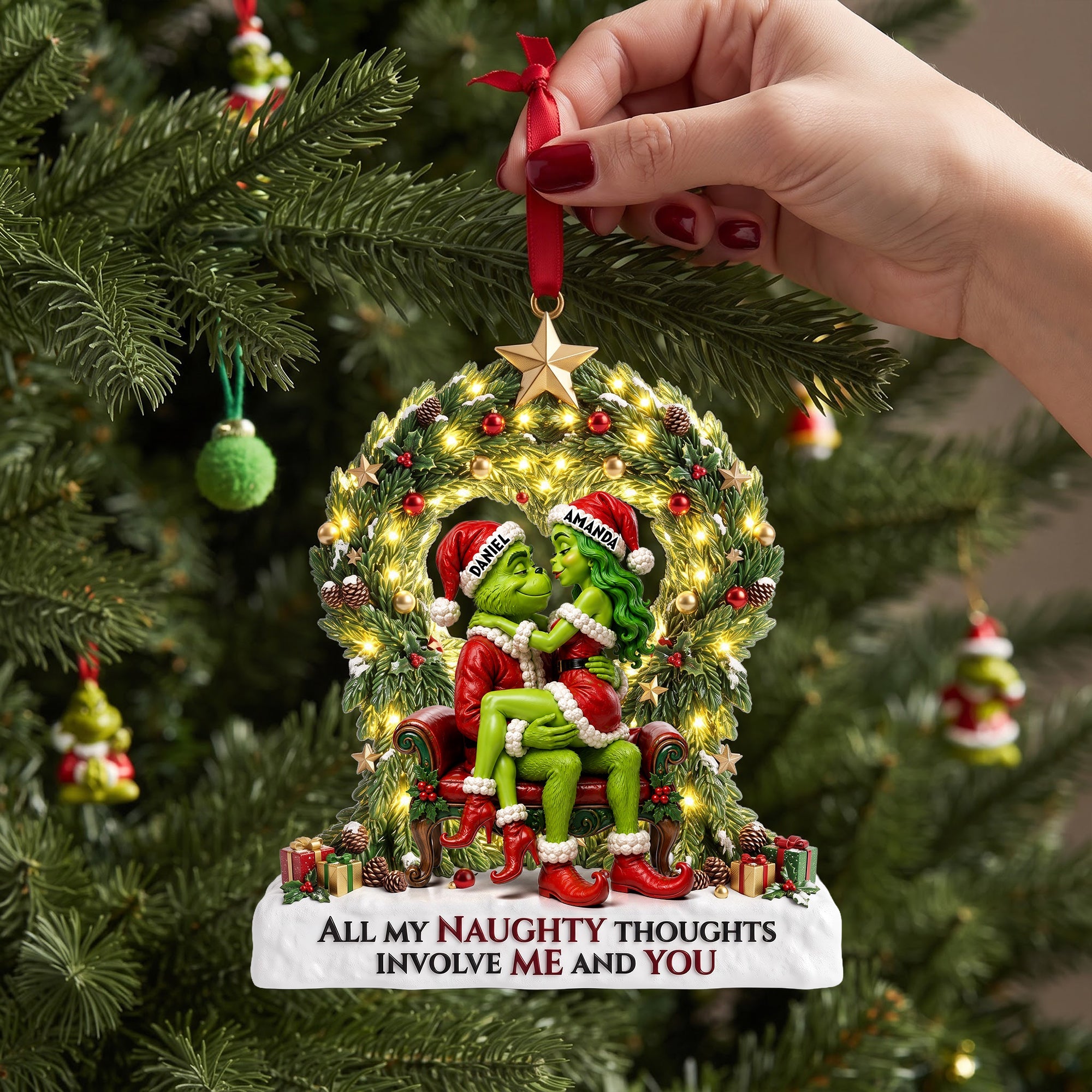 All My Naughty Thoughts Involve Me and You - Personalized Naughty Couple Christmas Ornament