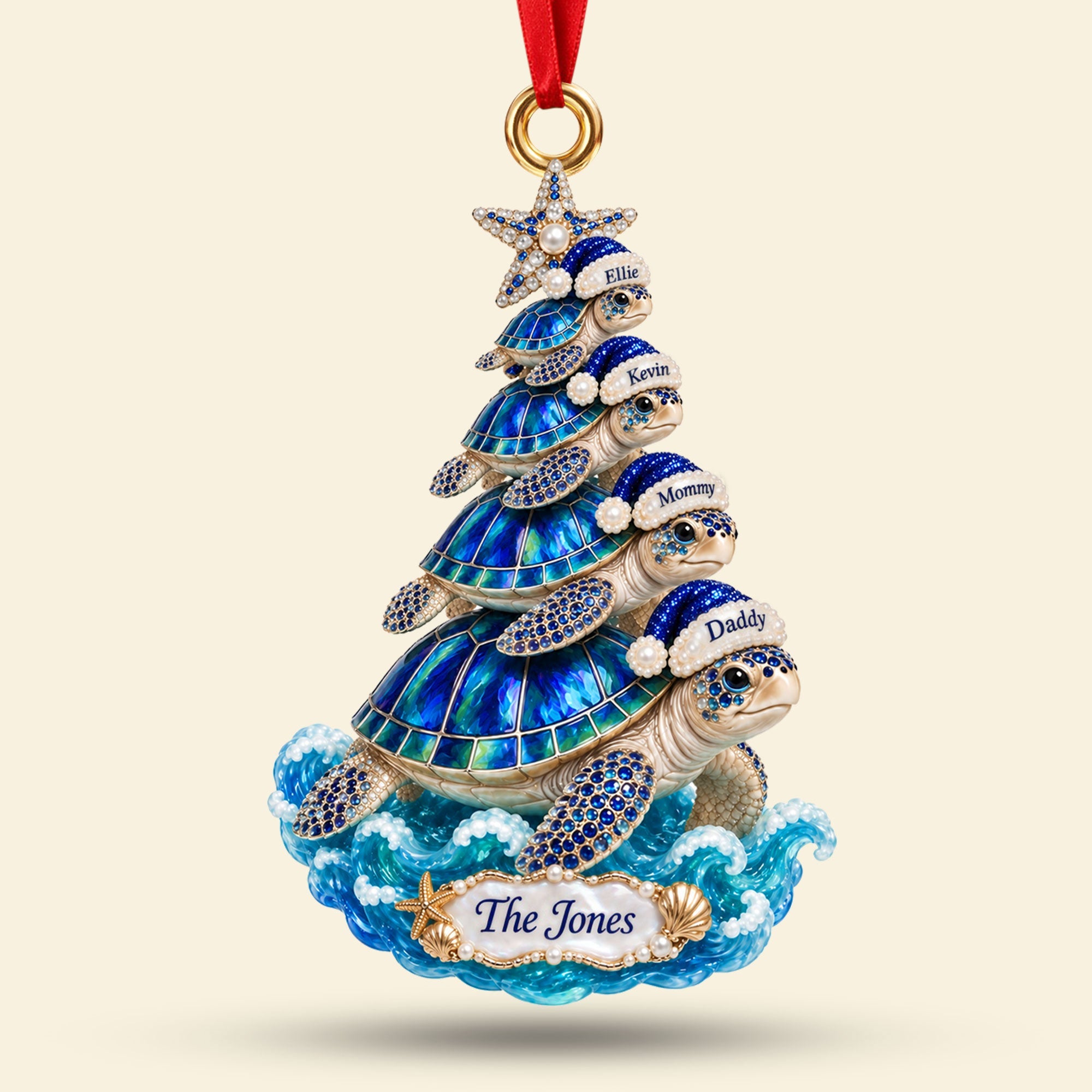 "Celebrate Family Joy with Our Jolly Turtle Flow Ornament" - Personalized Christmas Gift, Customizable for Every Family Member Ornament PopCulturePrints