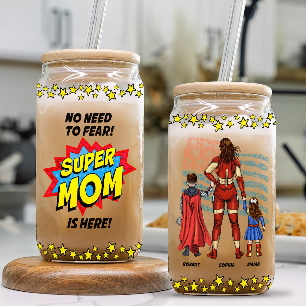 Super Dad Personalized Glass Can for Father's Day Glass Can PopCulturePrints