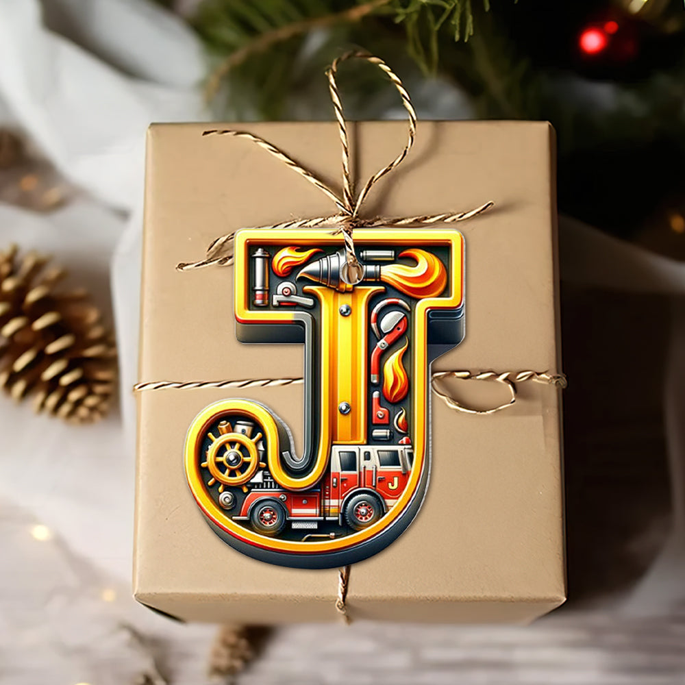 Personalized Fire Truck Christmas Ornament - Custom Alphabet Gift