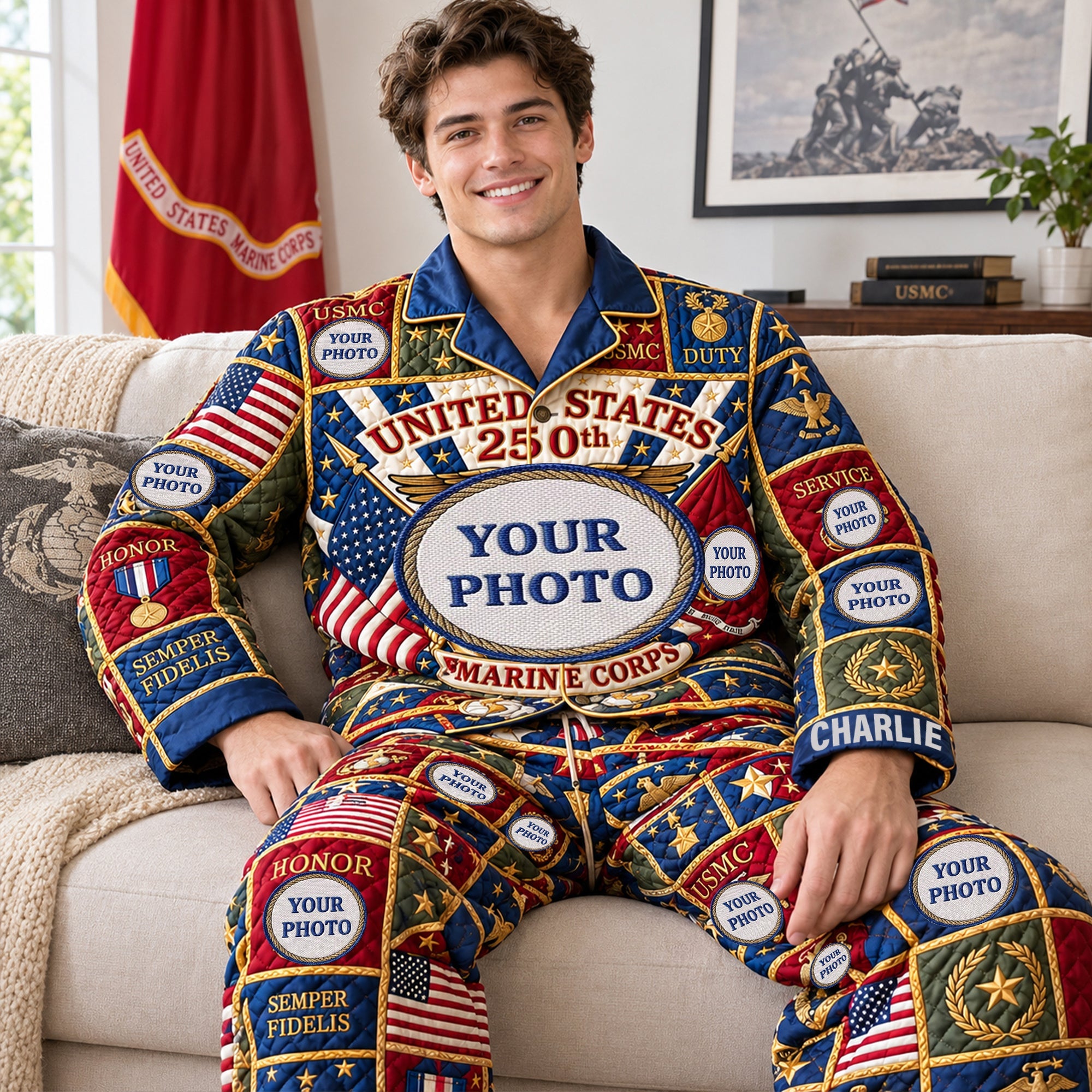 Celebrate Freedom with Style - Patriotic Button Up Pajama Set - Personalized Gift for Veterans
