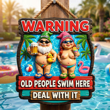 Load image into Gallery viewer, Warning: Old People Swim Here - Personalized Metal Sign for Couples
