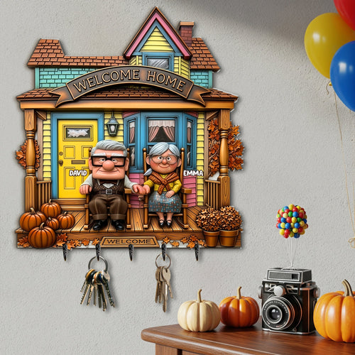 Welcome Home, Lovebirds! Personalized Wood Key Hanger - Custom Gift for Couples Wood Sign PopCulturePrints
