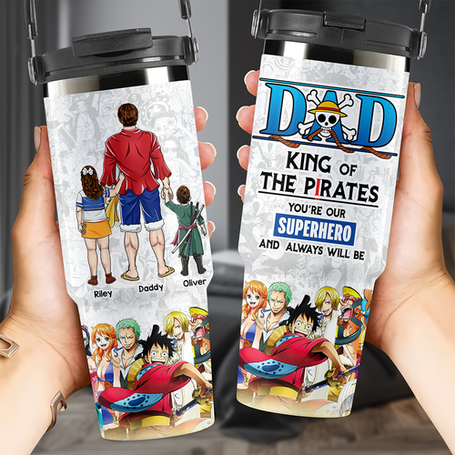 “Dad, King of The Pirates” - Personalized Pirate Dad 30oz Tumbler With Handle - Perfect Gift for Dads and Grandpas Tumbler Cup PopCulturePrints