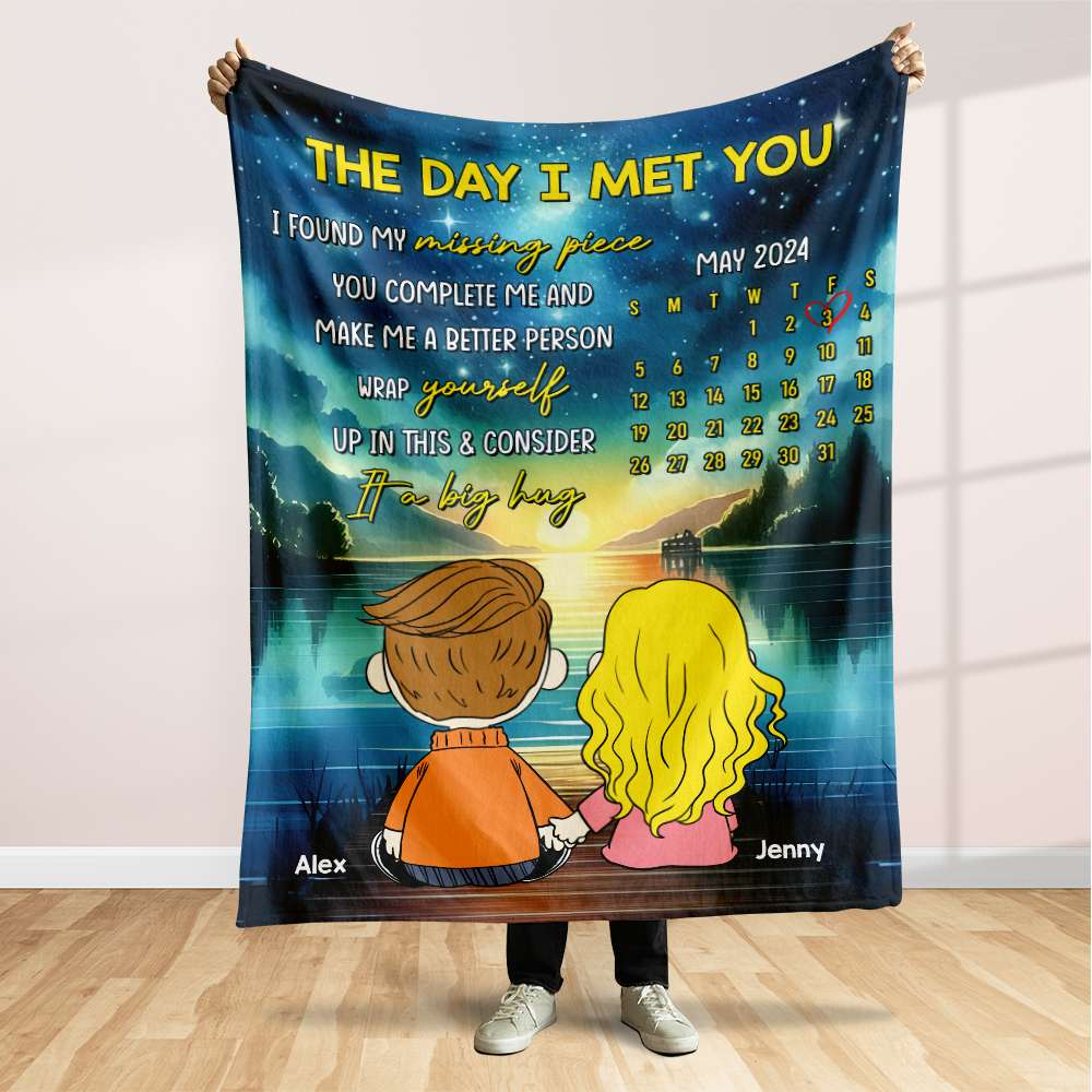Personalized Cartoon Couple Blanket - The Day I Met You Blanket PopCulturePrints