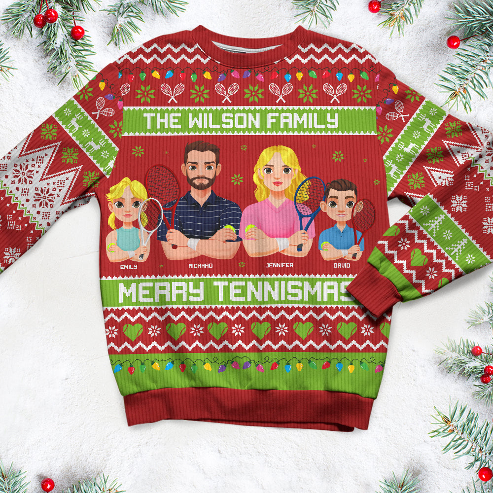 Personalized Family Tennis-Themed Christmas Sweater