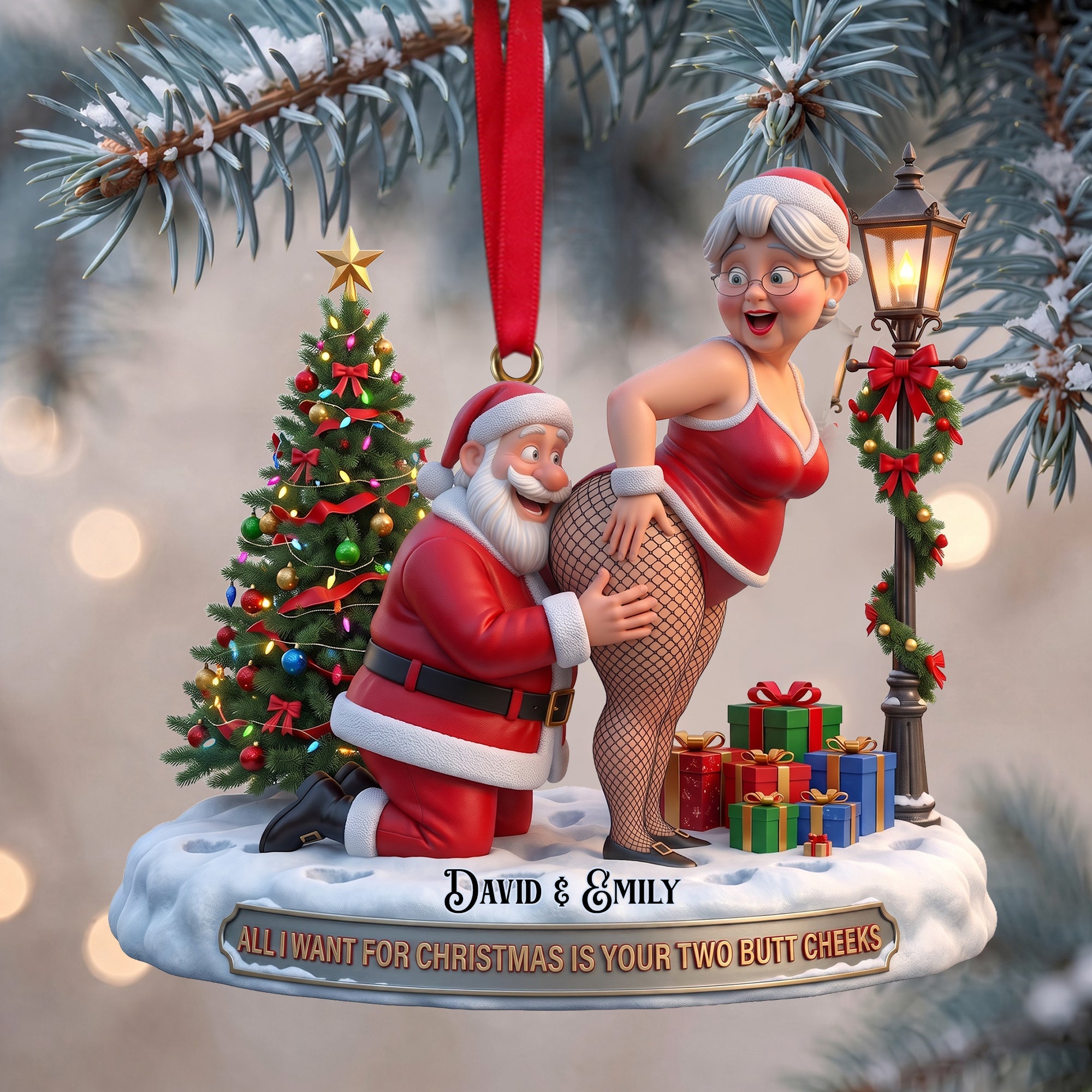 “All I Want for Christmas Is Your Two Butt Cheeks” - Naughty Old Couple Christmas Ornament - Personalized Gifts for Couples Ornament PopCulturePrints