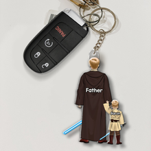 Load image into Gallery viewer, “Every Adventure Starts with Dad” – Galaxy Dad Keychain - Personalized Gift for Dad &amp; Grandpa Keychains PopCulturePrints

