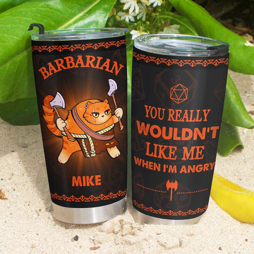 Customizable Barbarian Cat Gamer Tumbler - Personalized Gift for Cat Lovers