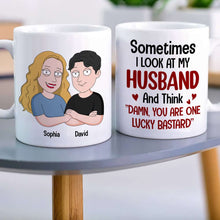 Load image into Gallery viewer, Personalized Cartoon Couple Mug - Lucky Husband Quote Coffee Mug PopCulturePrints

