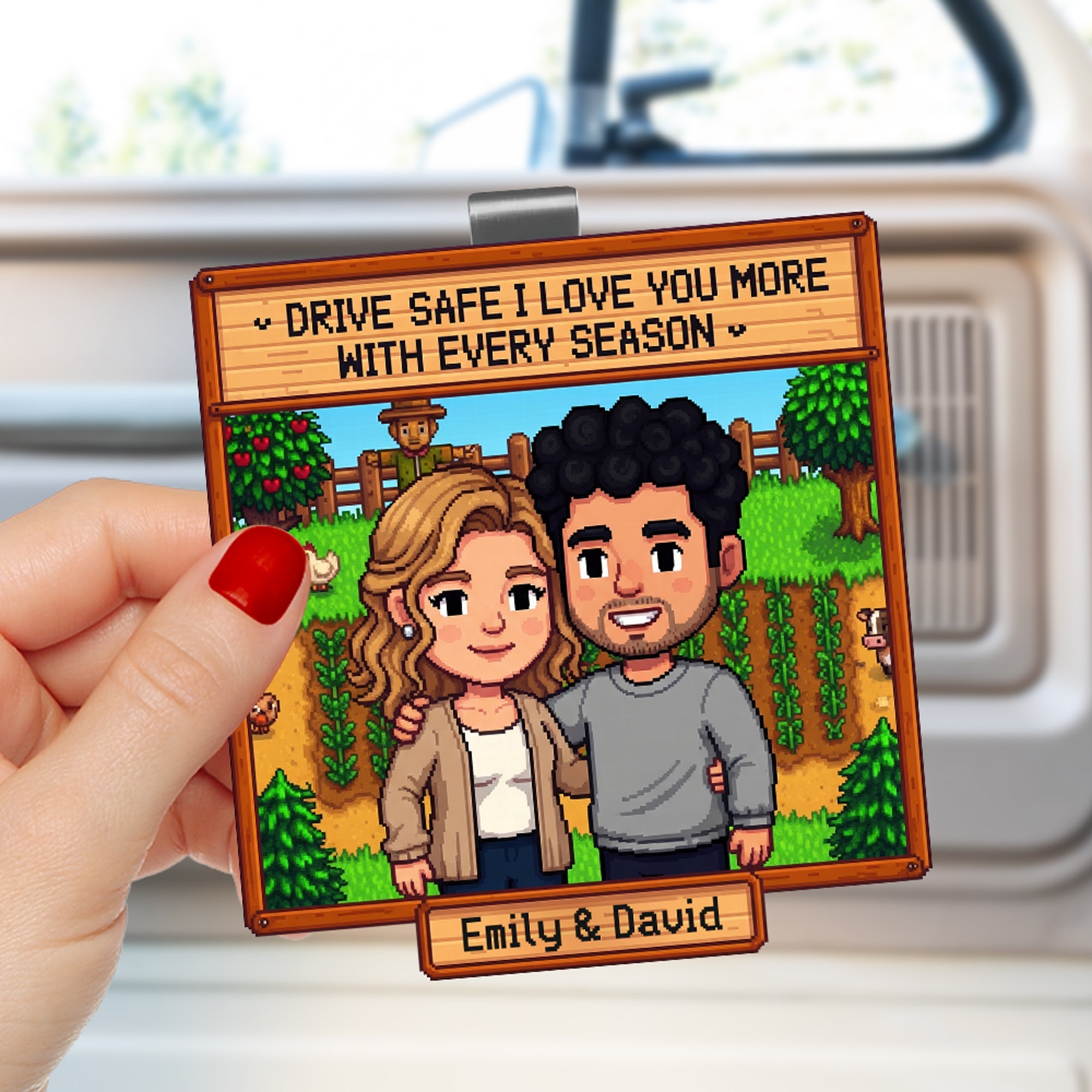Drive Safe & Love You More - Custom Photo Acrylic Car Visor Clip Gift for Couples Car Visor Clip PopCulturePrints