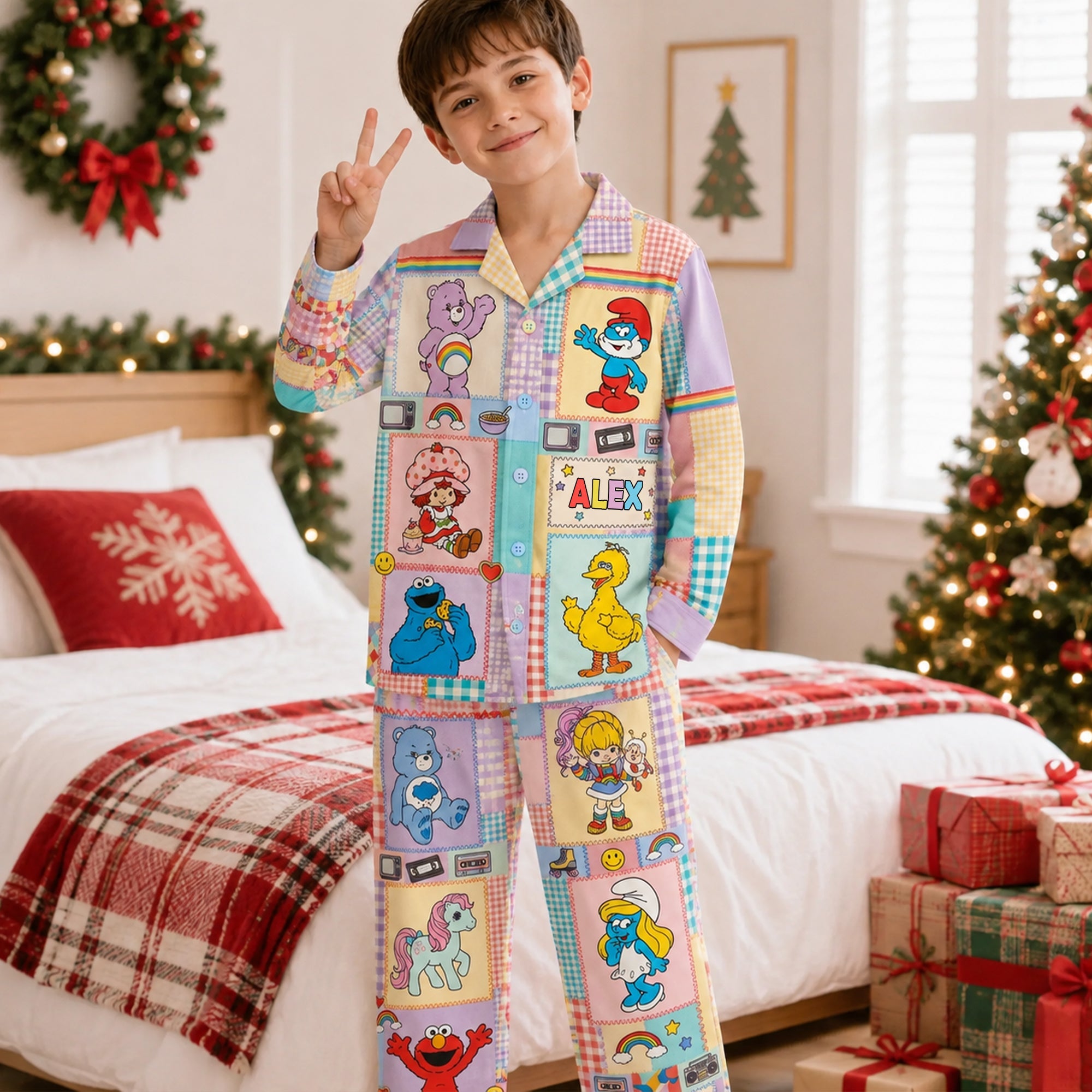 Bring Back Childhood Memories - Lovely Nostalgic Cartoon Characters Pajama Set - Personalized Gift for Kids and Adults Pajama Set PopCulturePrints
