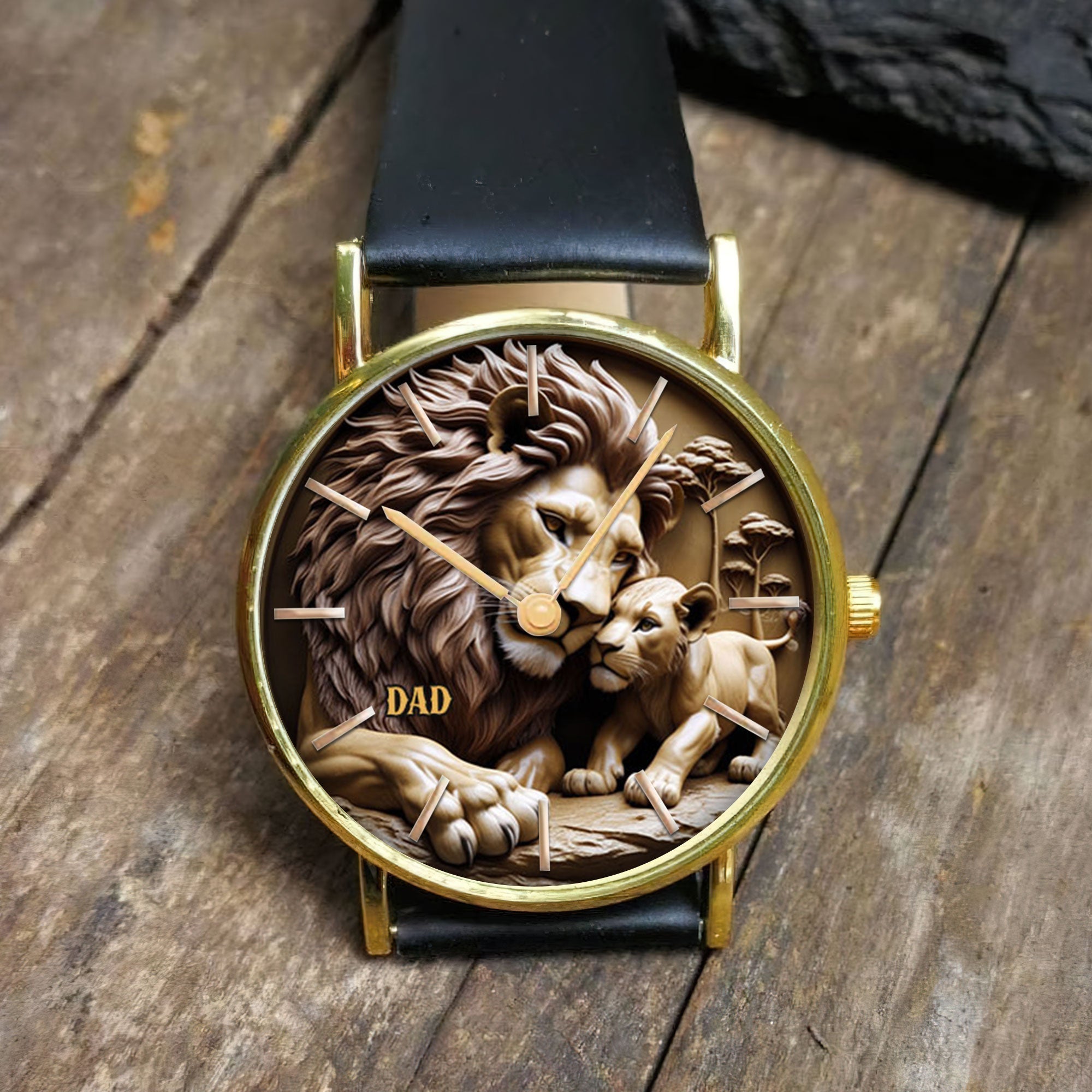 “Strength of a Lion, Love of a Dad” - Lion Dad Watch, Personalized Gift for Dads, Grandpas, and Father Figures Quartz Watch PopCulturePrints