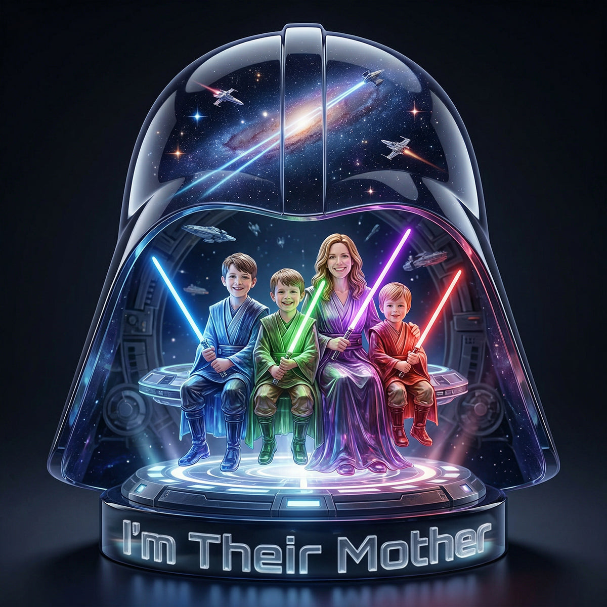 “Embrace the Galaxy with Family Love” - Universe Family Lightbox, Custom Acrylic Photo Gift for Moms and Kids Light Box PopCulturePrints