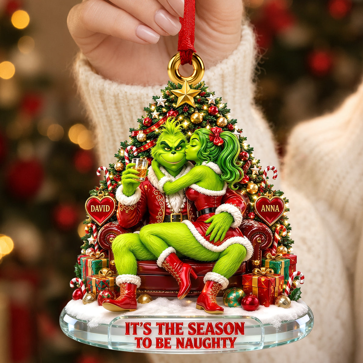 "It’s the Season to Be Naughty" - Personalized Couples Acrylic Ornament - Ideal Gift for Partners, Friends, or Family Ornament PopCulturePrints