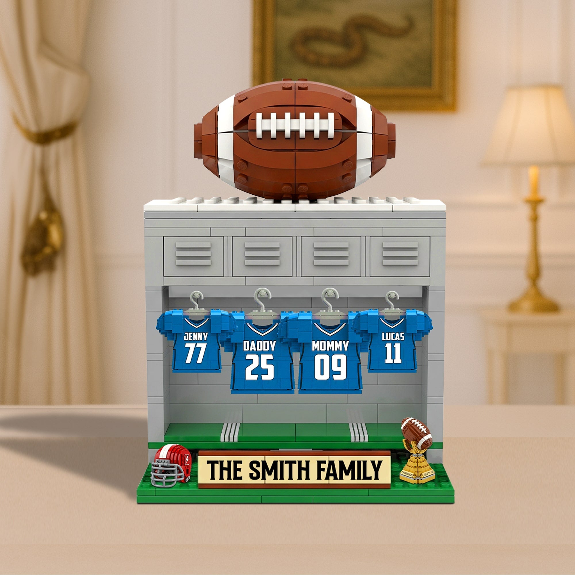“Celebrate Family, Celebrate Football” - Personalized Football Family Plaque - Custom Gift for Parents, Children, Fans Shaped Plaques PopCulturePrints
