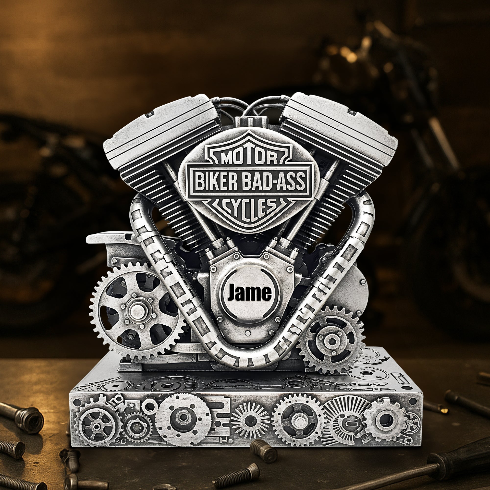 "Rev up Your Passion: Unleash Your Inner Biker - Personalized Acrylic Plaque for Motorcycle Enthusiasts" Shaped Plaques PopCulturePrints