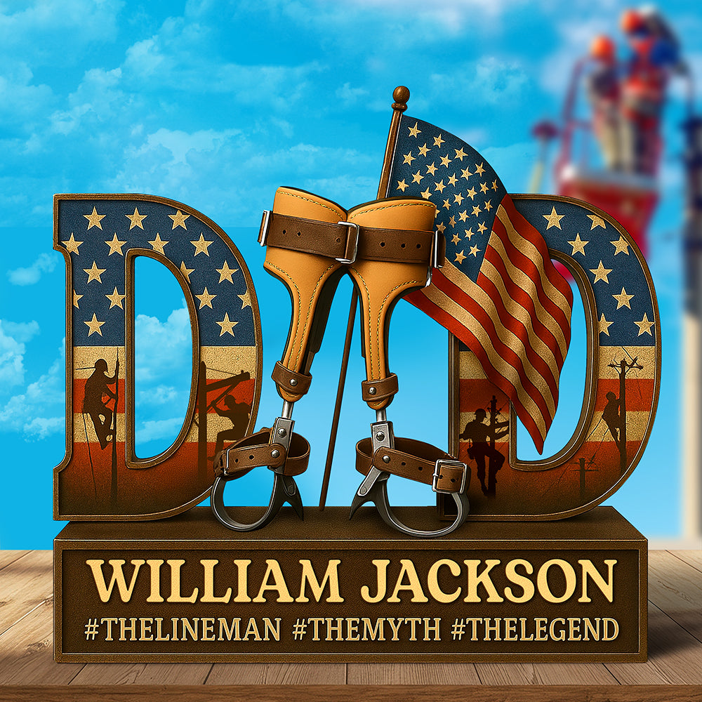 “The Legend Lives On” - Hero Lineman Dad Acrylic Plaque - Personalized Gift for Dad & Grandpa Shaped Plaques PopCulturePrints