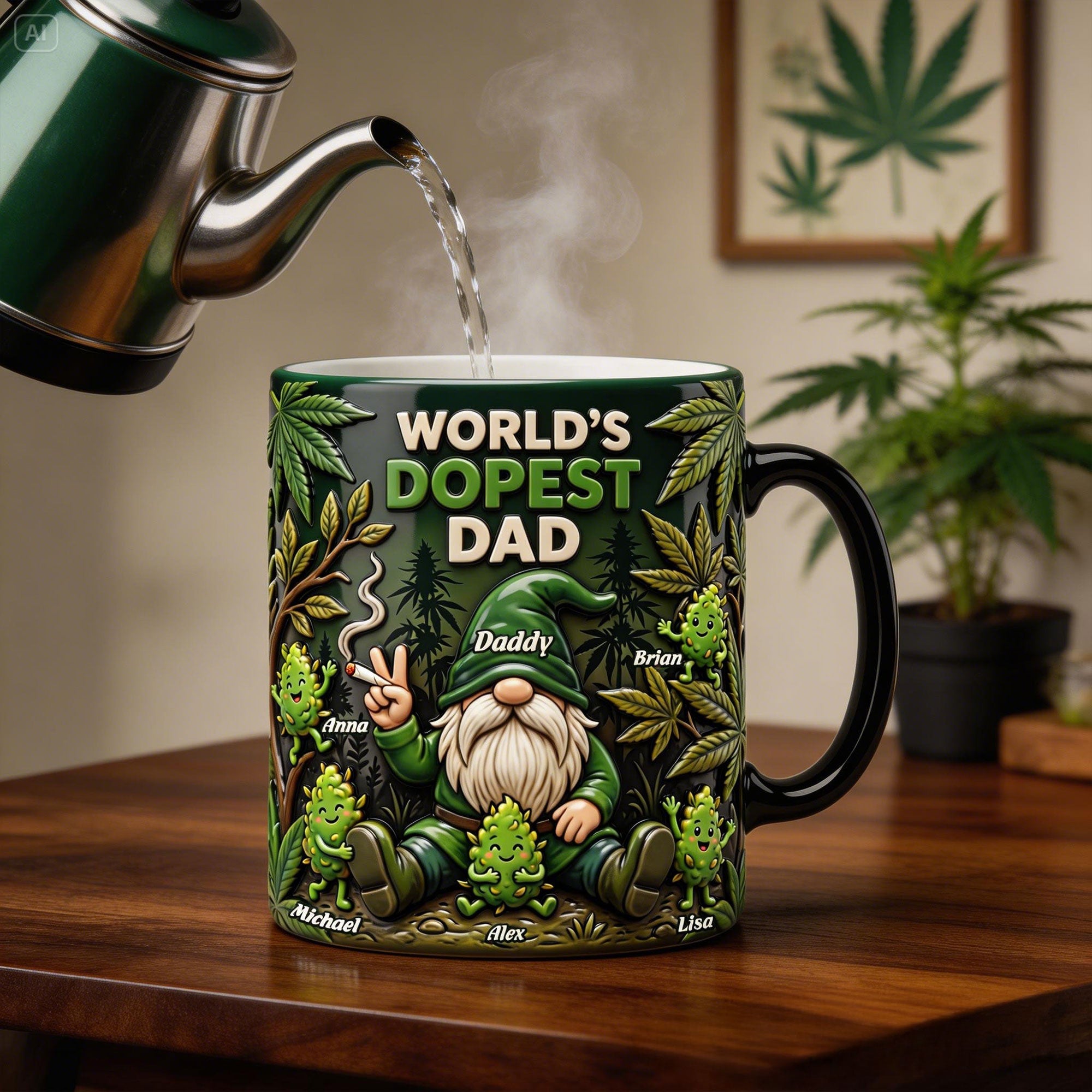 “World's Dopest Dad” - Personalized Gnome Weed Dad Magic Coffee Mug - Perfect Gift for Dads and Grandpas Coffee Mug PopCulturePrints