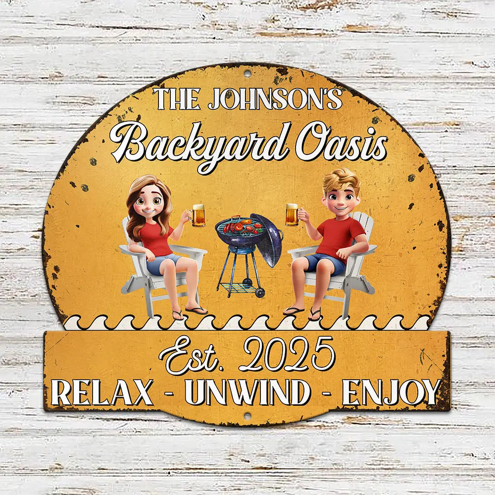 Poolside Paradise: Personalized Metal Sign for Couples Metal Sign PopCulturePrints