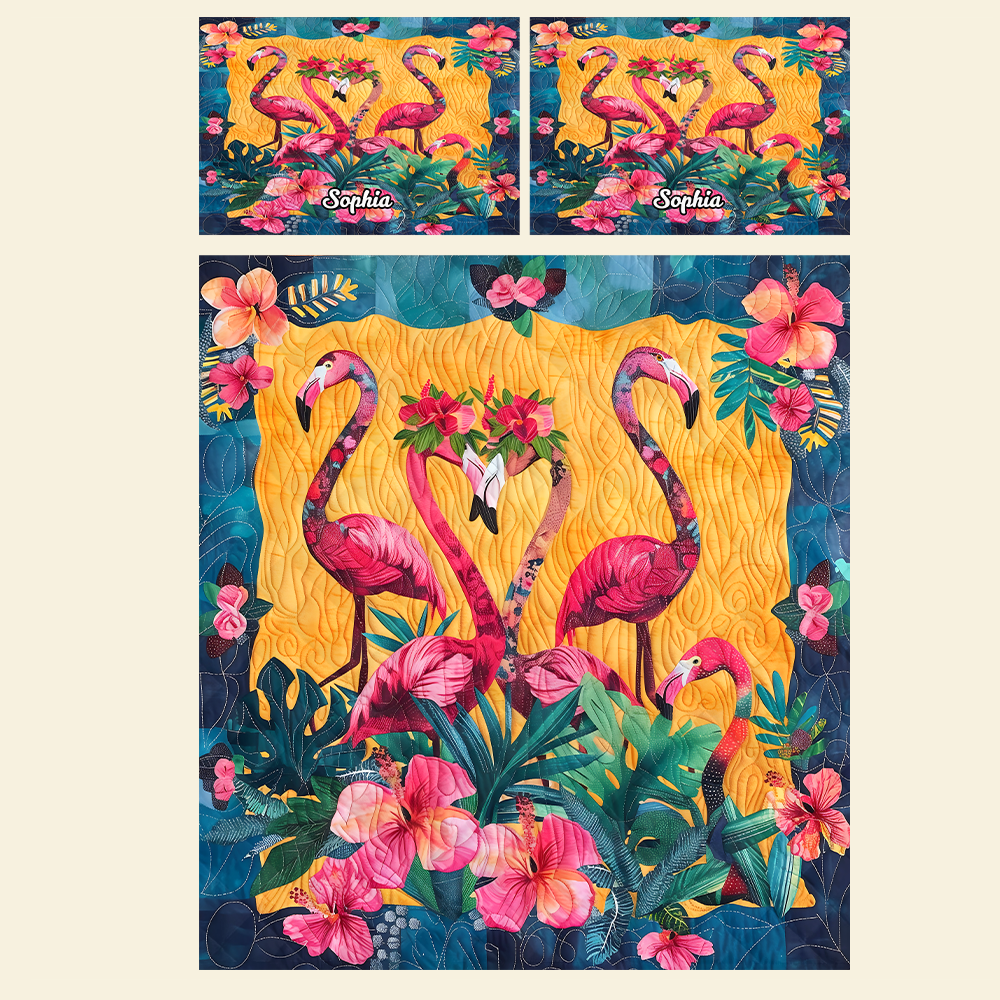 Personalized Flamingo Quilt Bed Set - Christmas Edition Blanket PopCulturePrints