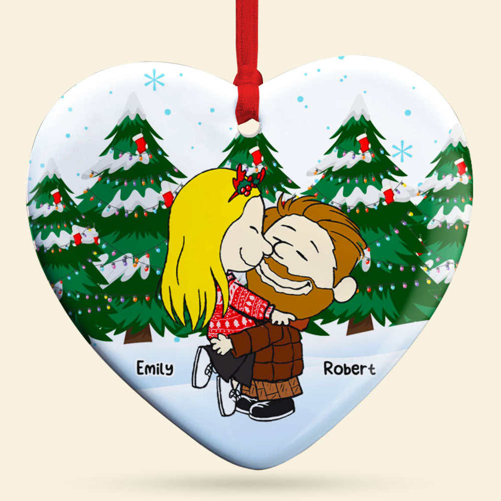 Kissing Couple Heart Ornament - Customizable Christmas Gift for Couples, Friends, and Family Ornament PopCulturePrints