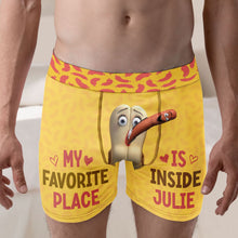 Load image into Gallery viewer, Personalized Boxer Shorts for Couples - My Favorite Place Is Inside Julie Boxer Briefs PopCulturePrints
