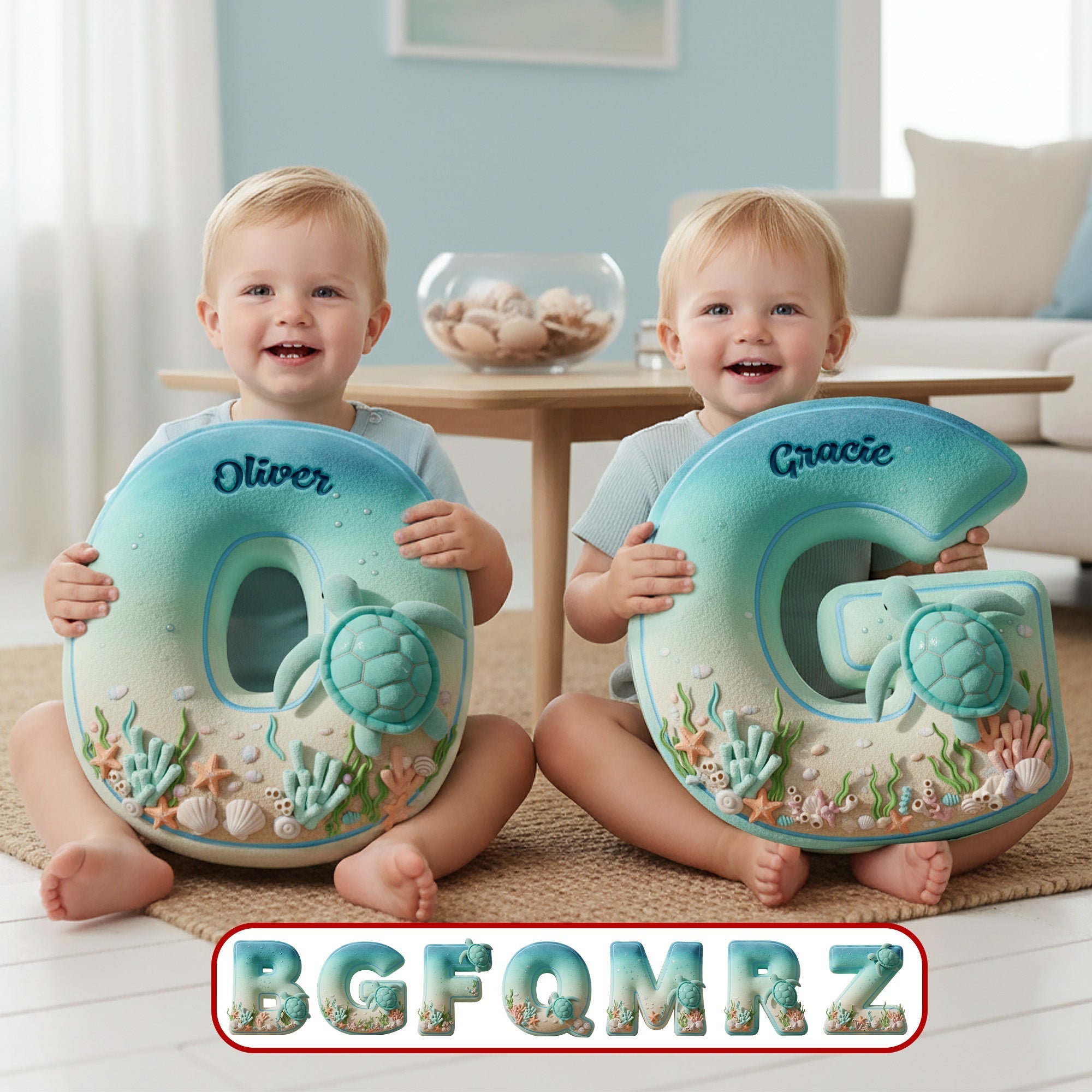 Personalized Sea Turtle Alphabet Shaped Pillow - A Unique Gift for Kids Pillow PopCulturePrints