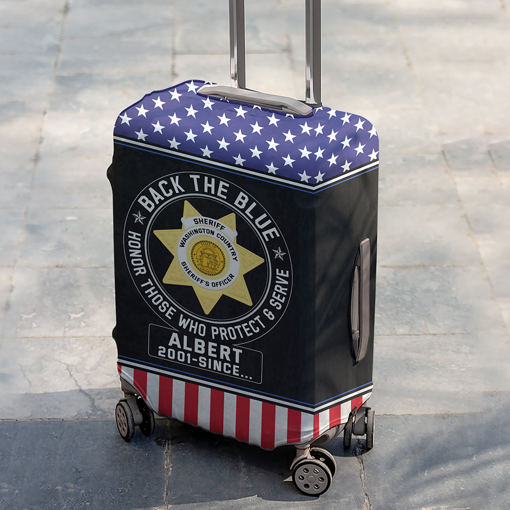 Personalized Police Officer Retirement Luggage Cover - Customizable Name and Dates