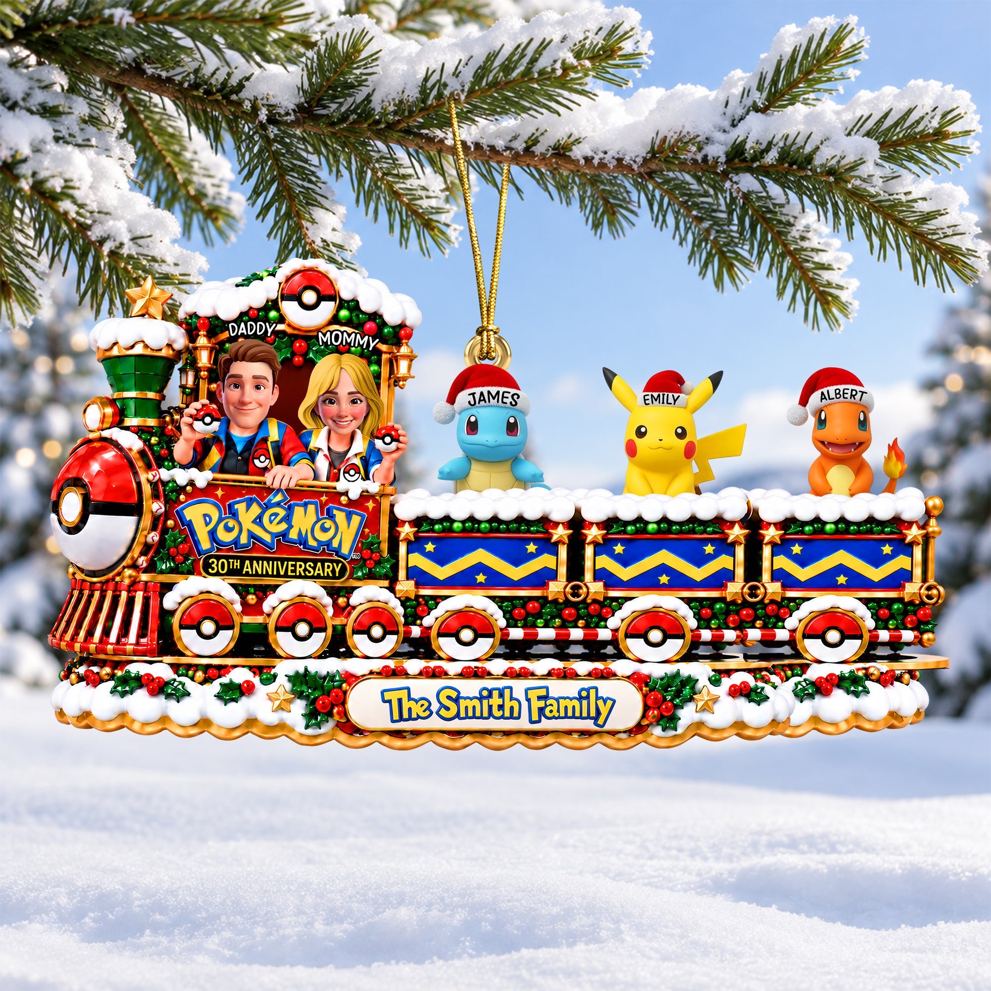 “All Aboard for Family Fun!” - Family Lovely Train Adventure Acrylic Ornament - Personalized Gift for Families