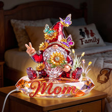 Load image into Gallery viewer, “Bring a Smile to Mom's Face” - Whimsical Gnome Mom Acrylic Light Box - Personalized Gift for Mothers and Grandmothers Light Box PopCulturePrints
