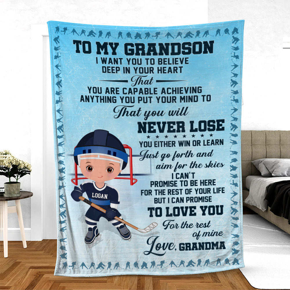 Personalized Hockey Blanket for Kids - Custom Gift from Grandma Blanket PopCulturePrints
