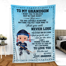 Load image into Gallery viewer, Personalized Hockey Blanket for Kids - Custom Gift from Grandma Blanket PopCulturePrints
